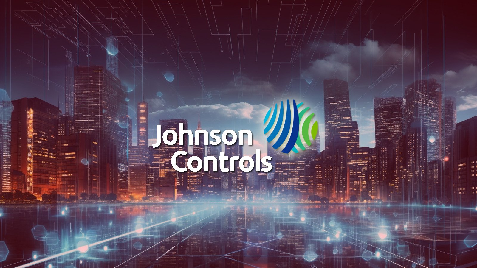 Johnson Controls logo over a cityscape