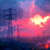 Energy power lines thunderstorm