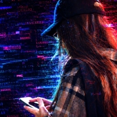 Woman cyberstalking smartphone