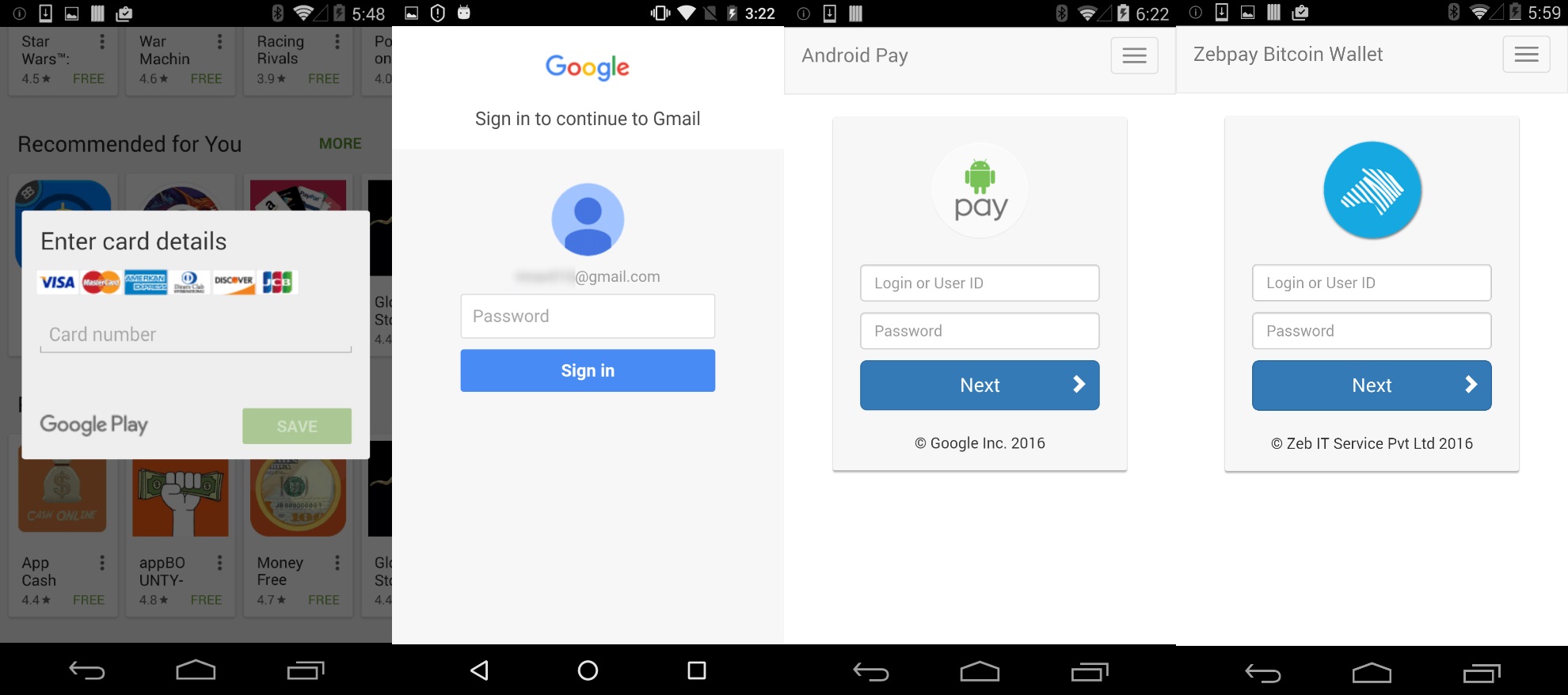 Phishing screens showed by Faketoken Android banking trojan