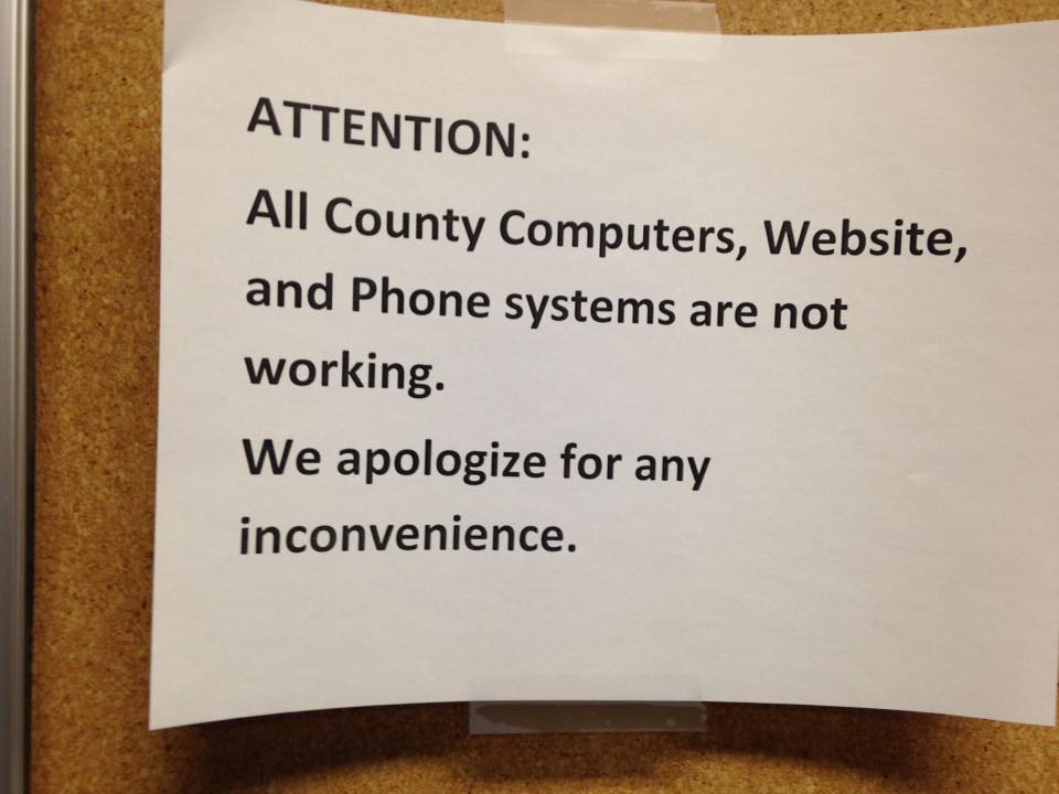Announcement posted on Licking County office doors