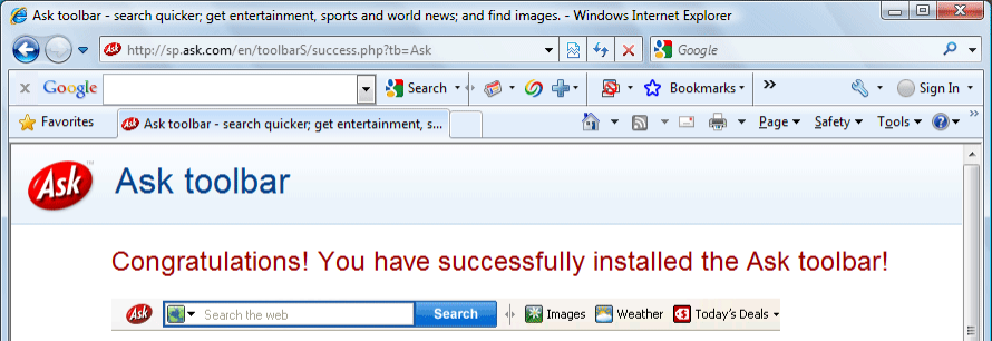 ask com toolbar network