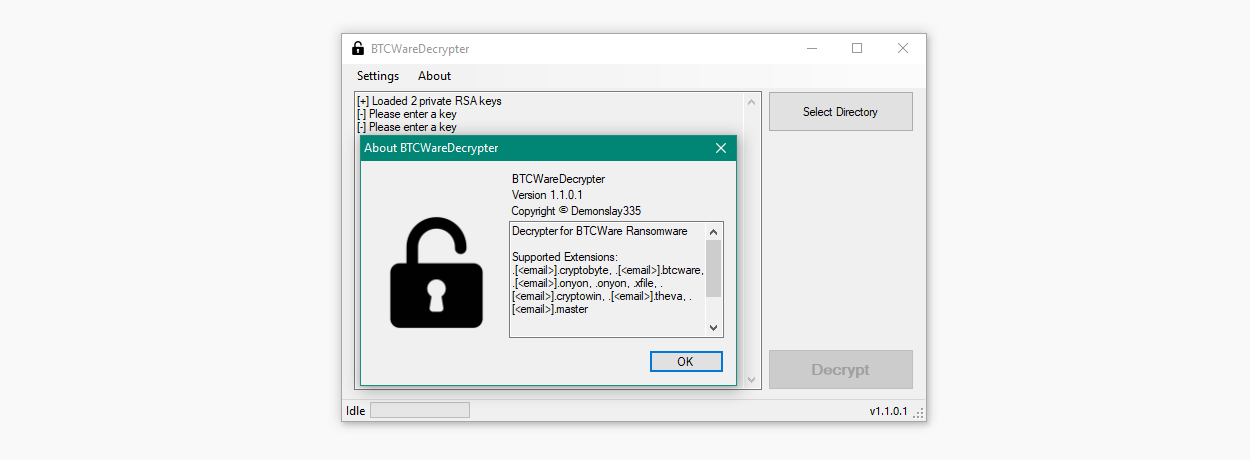 btc ransomware decryptor