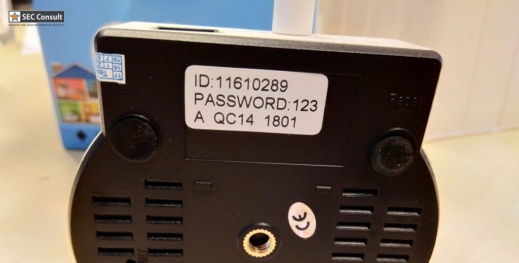 Default password on the bottom of a security camera