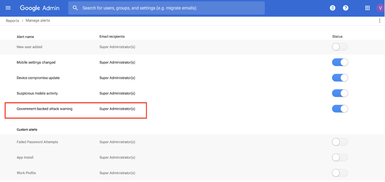 G Suite government hack alerts