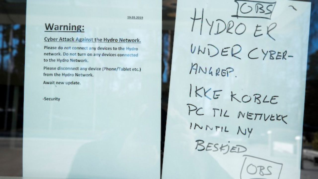 Norsk Hydro was the victim of a ransomware attack in 2019 (source: Bleepingcomputer.com)