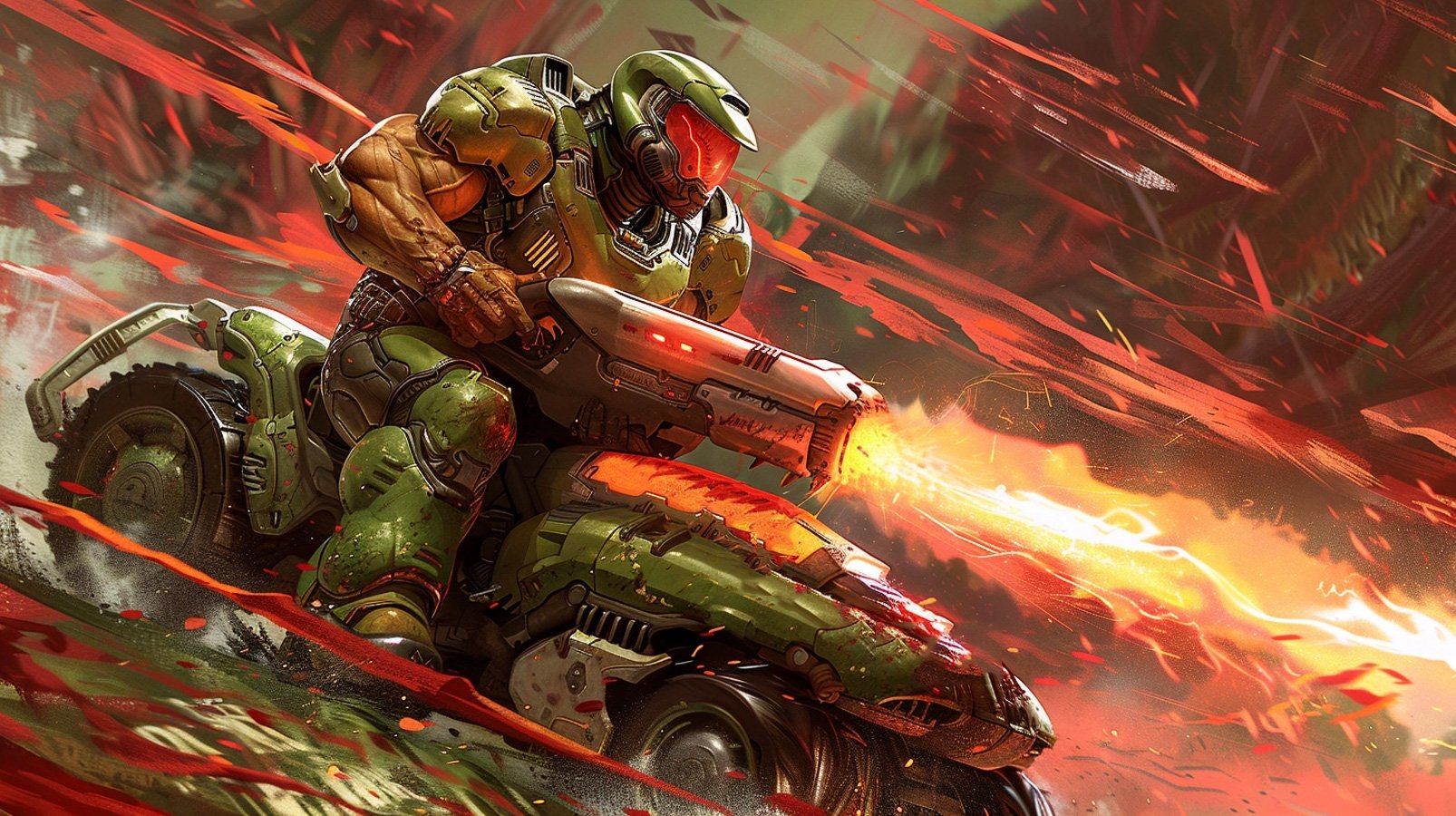 Doomguy on a lawnmower