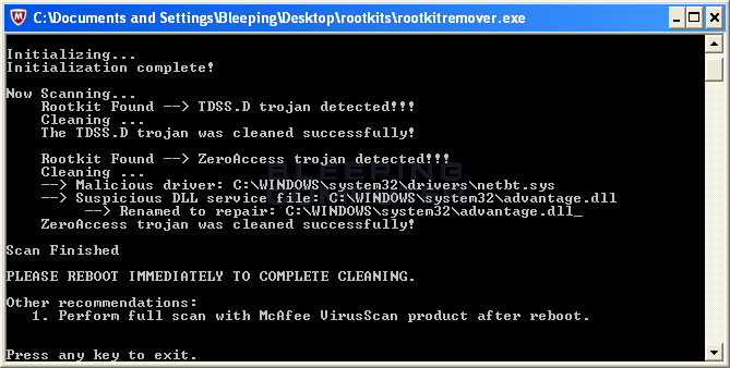 Rootkit remover deals