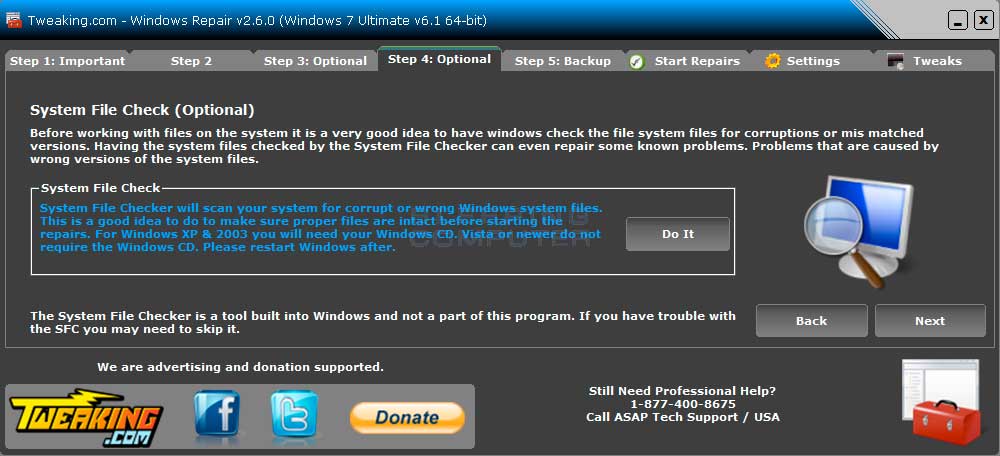 System file Checker. File Checker. XP Repair Tools CD. With check option