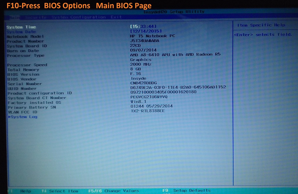 f25 bios unlock insydeh20 setup utility hp