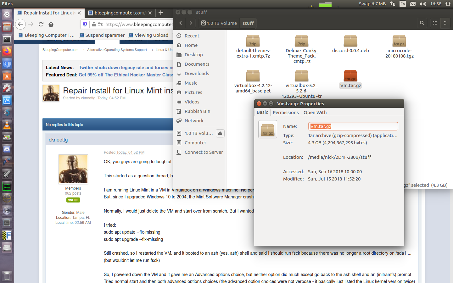 Repair Install for Linux Mint inside Virtualbox - Linux & Unix