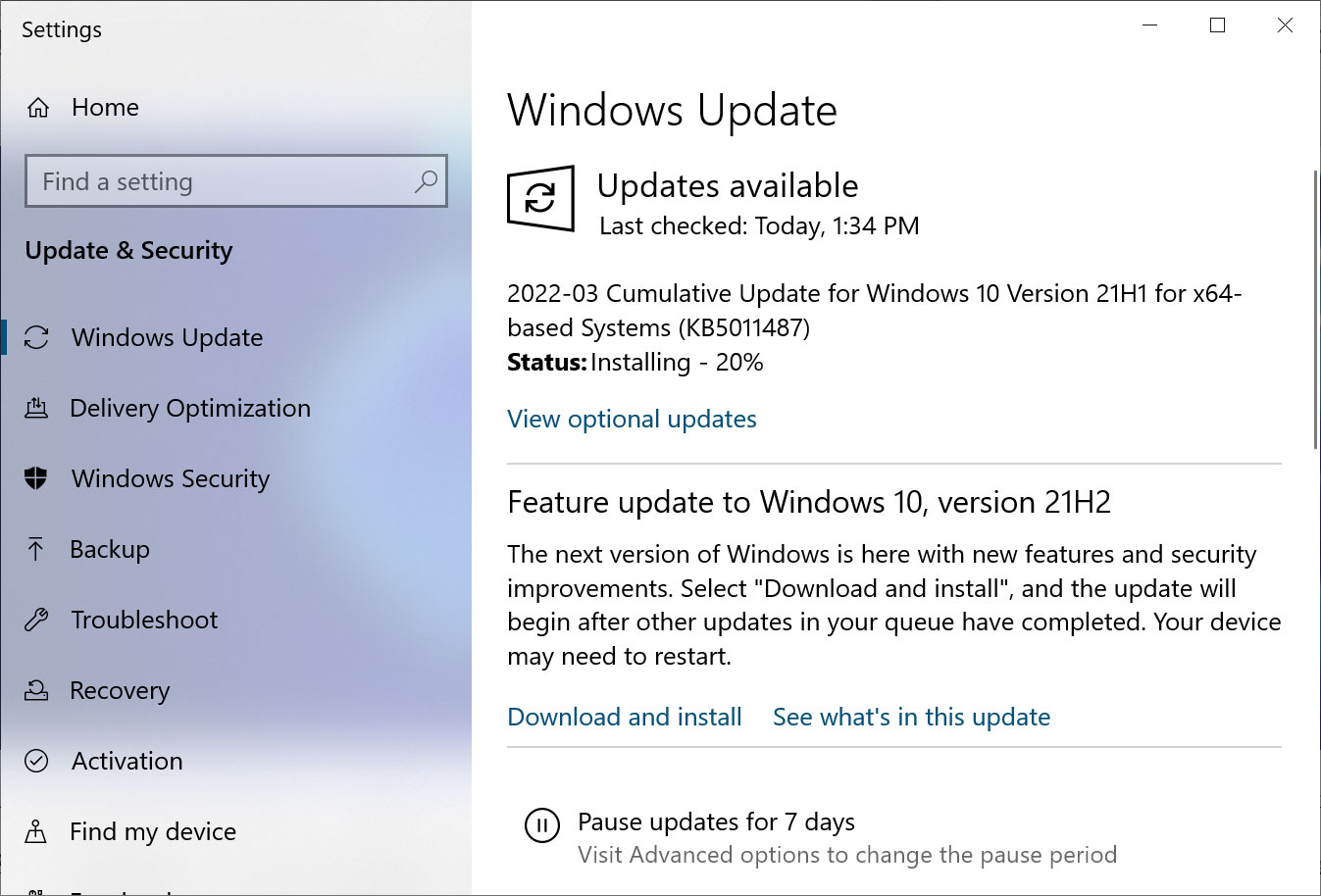 Windows 10 KB5011487 update