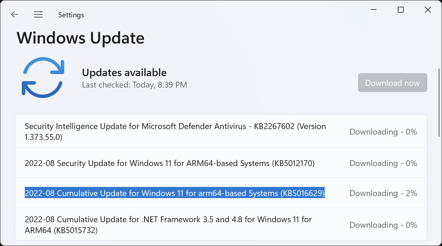 Windows 11 KB5016629 toplu güncelleştirme