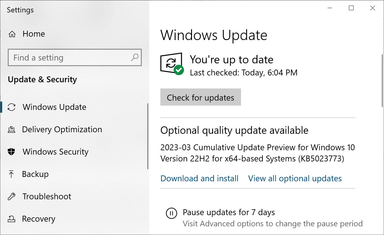 Windows 10 KB5023773 cumulative update preview