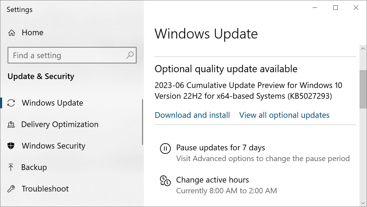 Windows 10 KB5027293 cumulative update preview