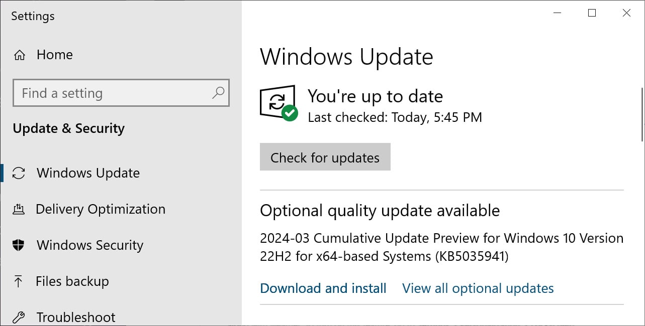 Windows 10 KB5035941 cumulative update preview