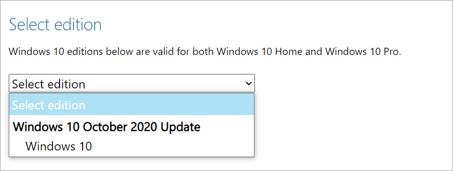 Select Windows 10 October 2020 Update