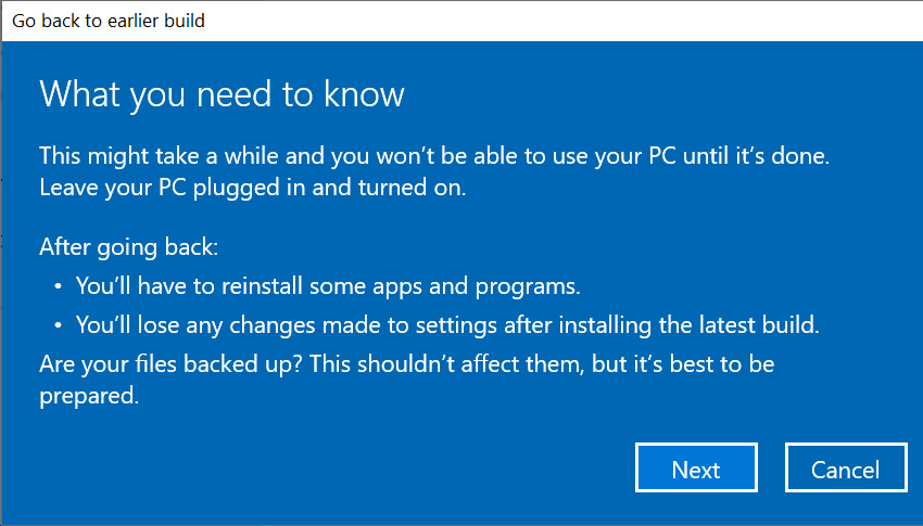 Last-minute instructions screen