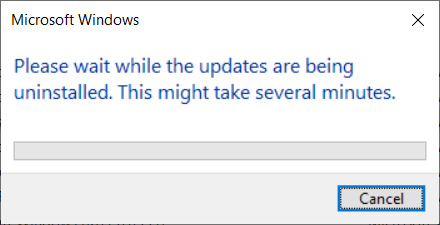 Waiting while Windows 10 20H2 is uninstalled