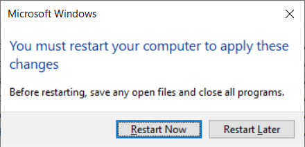 Prompt to restart Windows 10