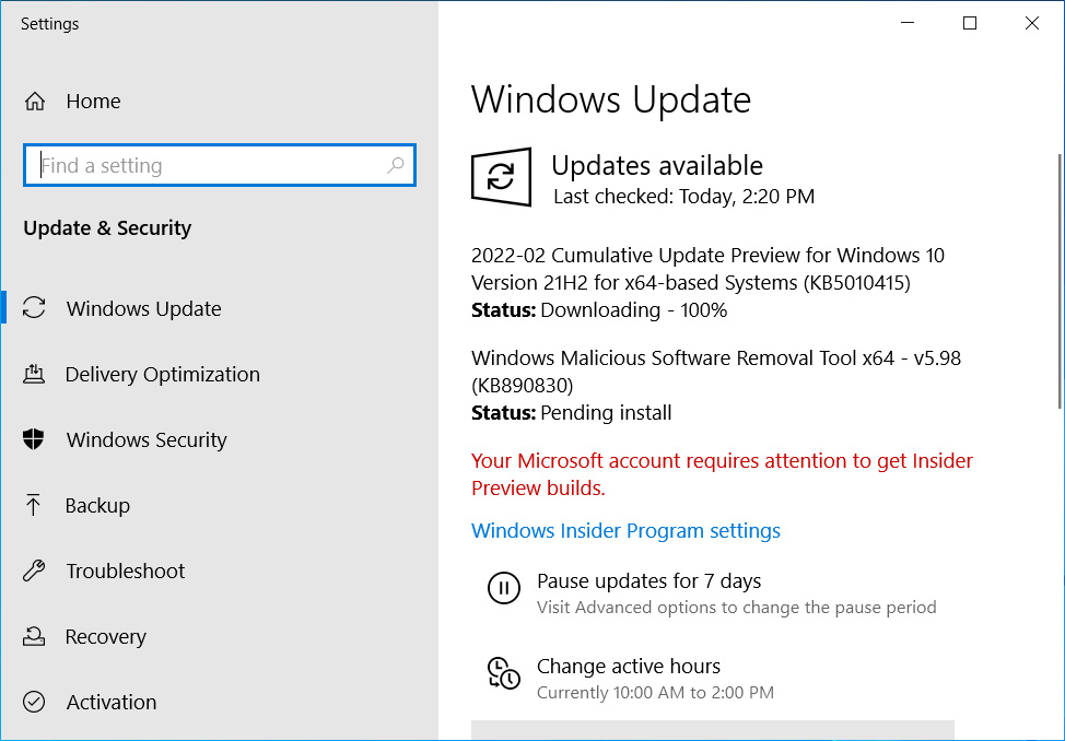 Windows 10 KB5010415 cumulative update preview