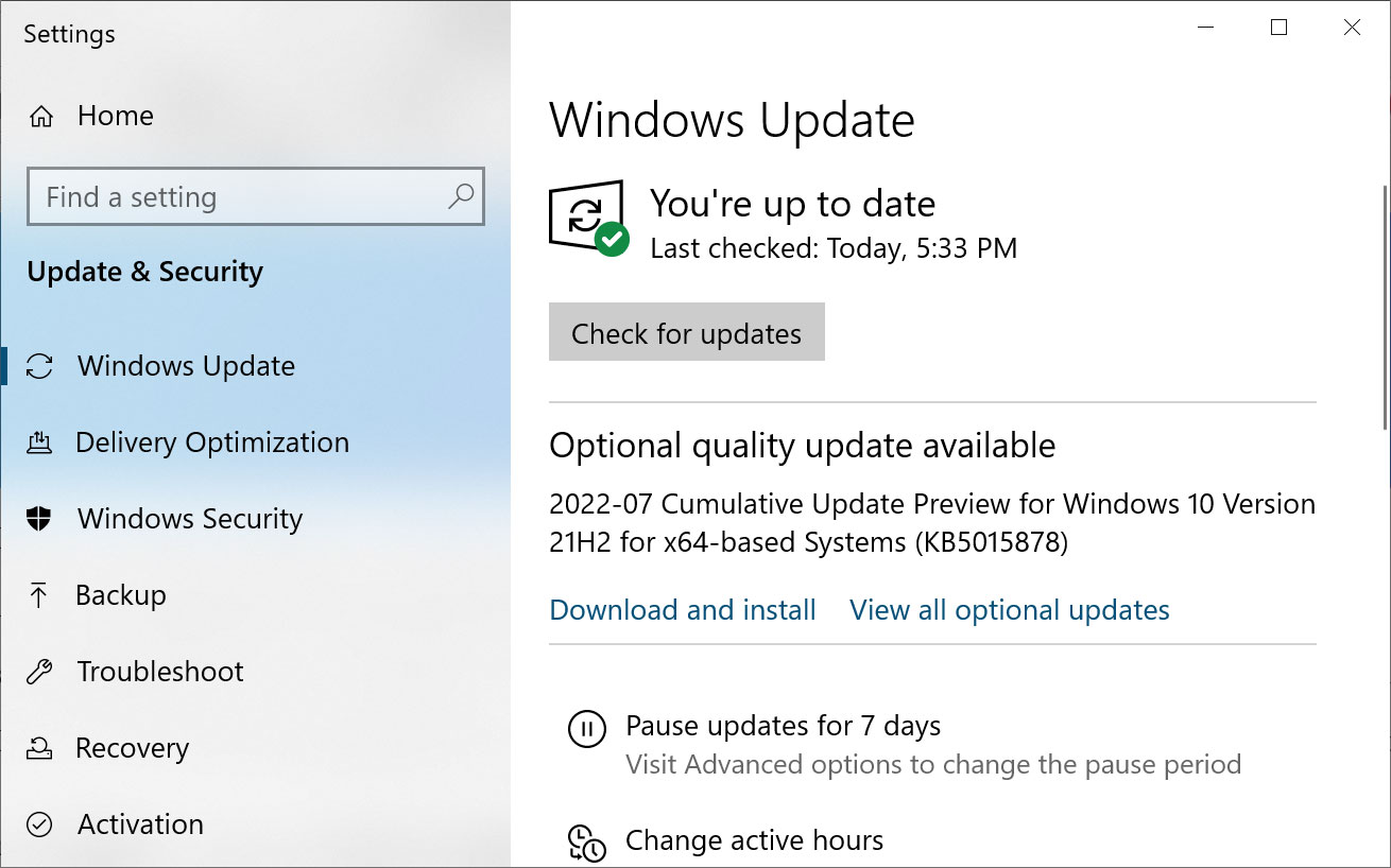 Windows 10 KB5015878 cumulative update preview