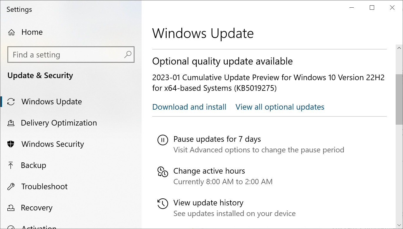 Windows 10 KB5019275 cumulative update preview