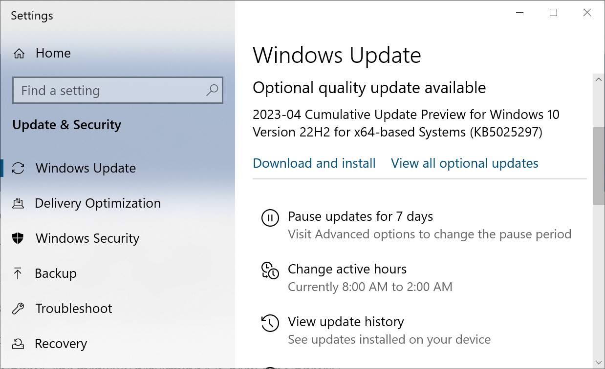 Windows 10 KB5025297 cumulative update preview