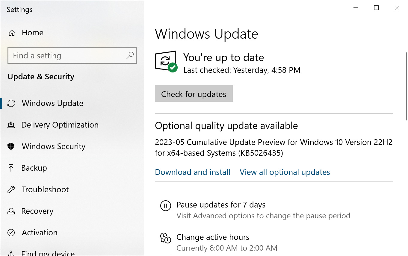 Windows 10 KB5026435 cumulative update preview