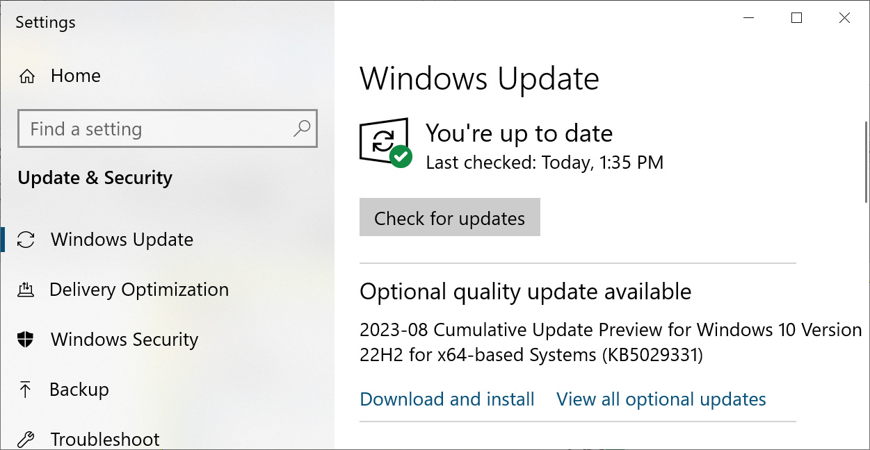 Windows 10 KB5031445 cumulative update preview