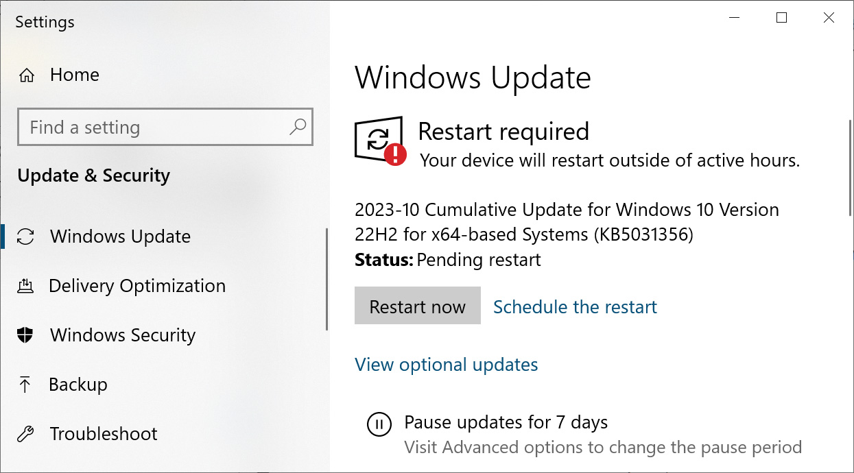 Windows 10 KB5031356 cumulative update preview