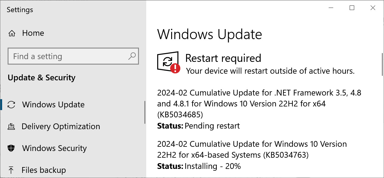 Windows 10 KB5034763 cumulative update preview