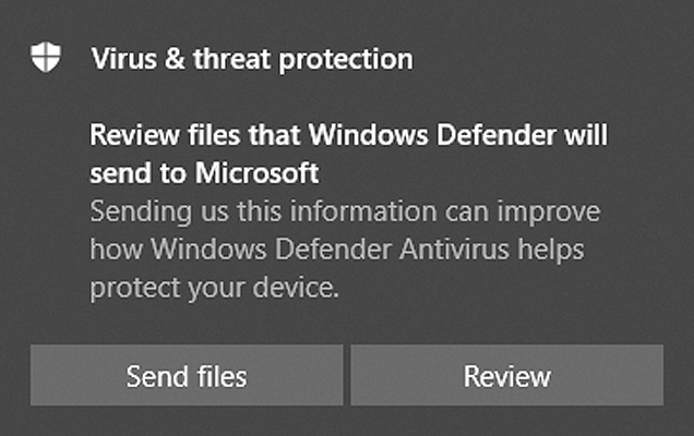 Microsoft Defender Automatic sample submission prompt 