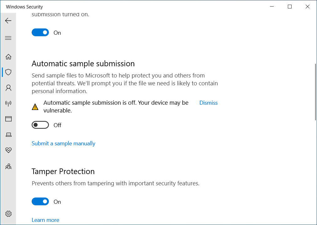 Disable automatic sample submission