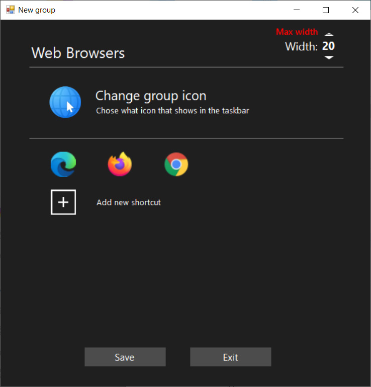 Create a new taskbar group