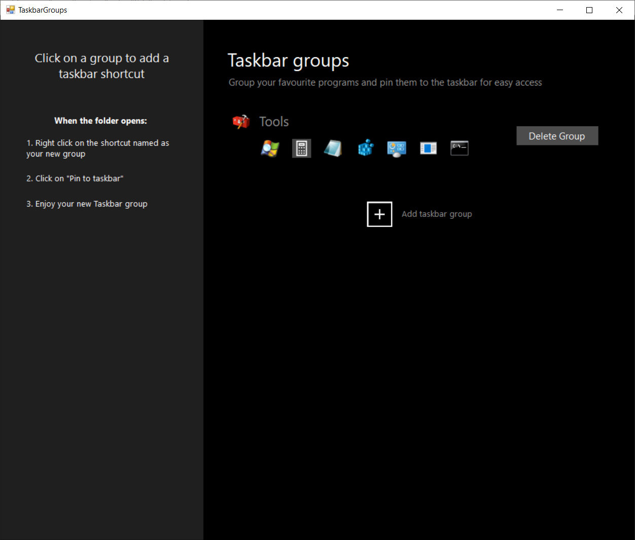 Taskbar groups application