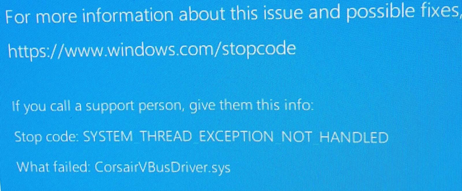 CorsairVBusDriver.sys Blue Screen of Death crash