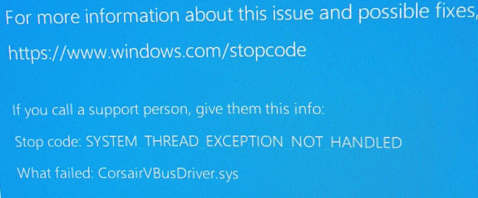 Windows 10 cause CorsairVBusDriver BSOD crash loop