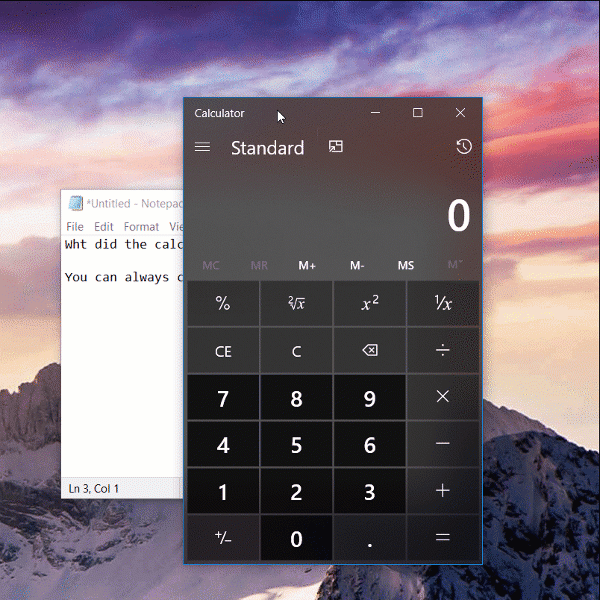 Calculator Pinned Mode