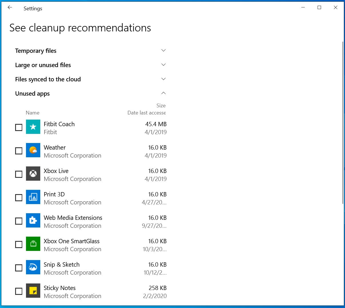 how to find unused apps on windows 10