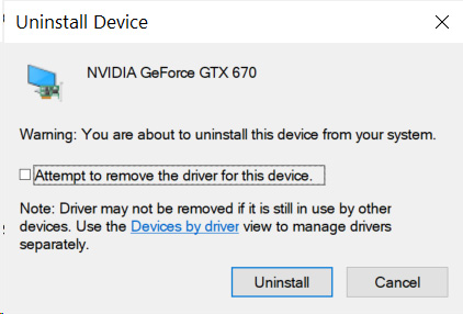 New driver uninstall prompt