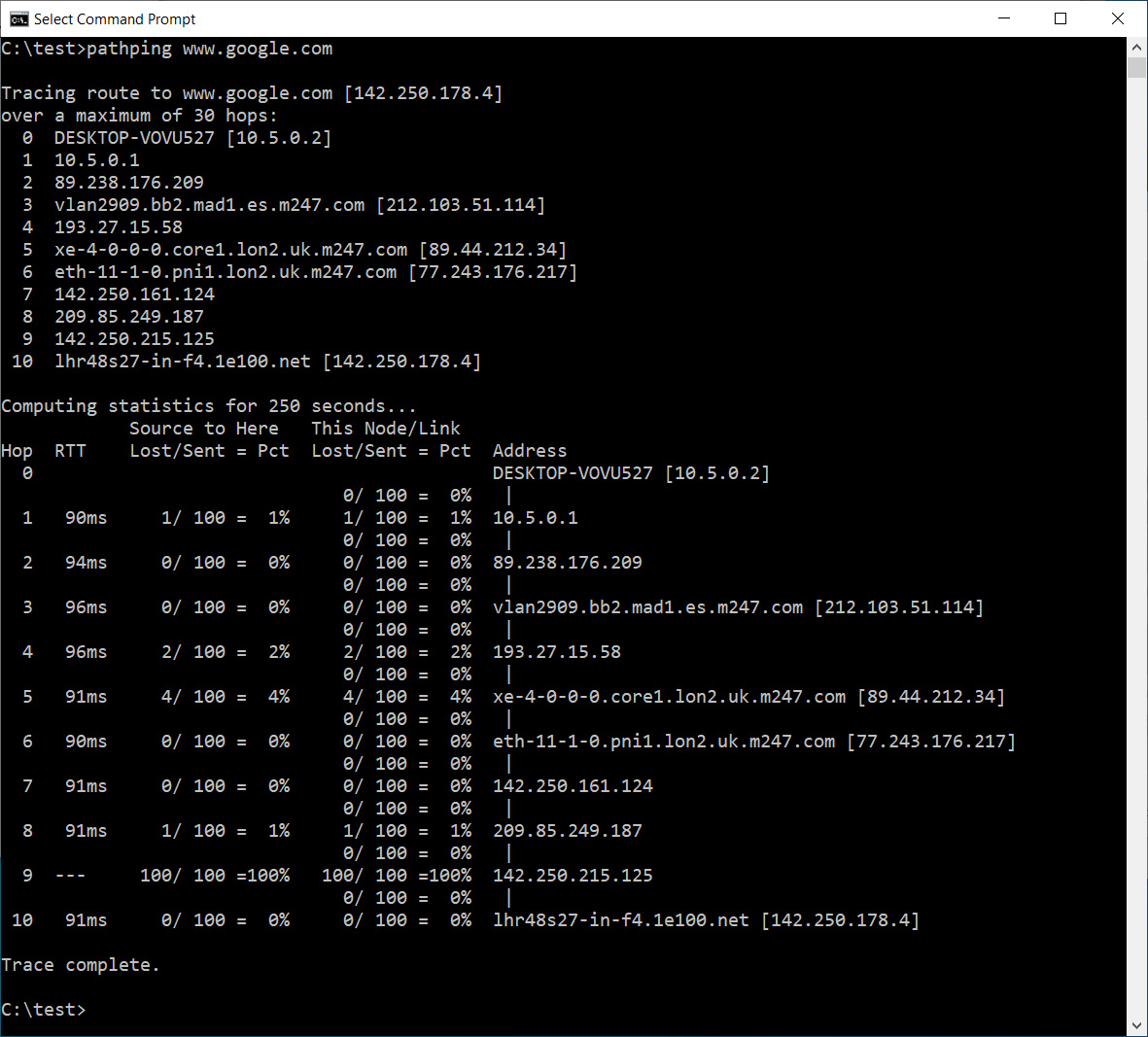 Using the PathPing command on Windows 10