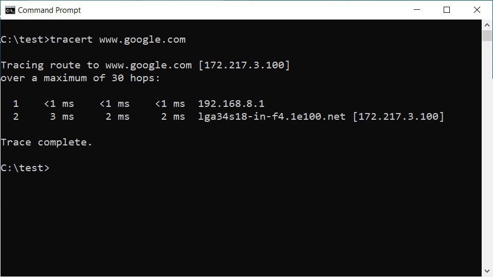 Tracert showing little congestion to www.google.com