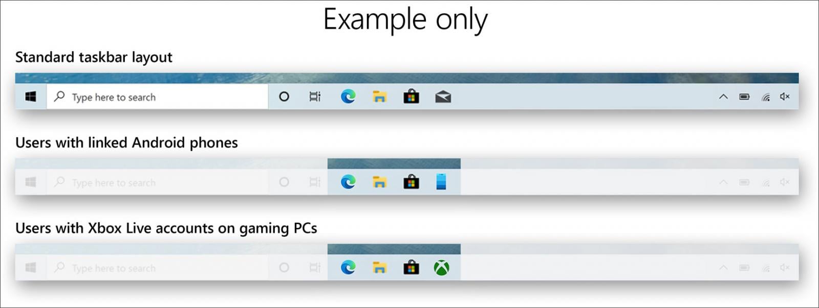 Example of customized Windows 10 taskbars