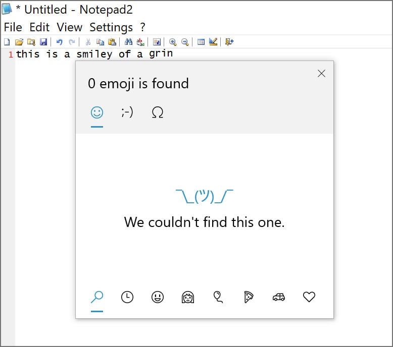 Broken search feature in Windows 10 emoji panel
