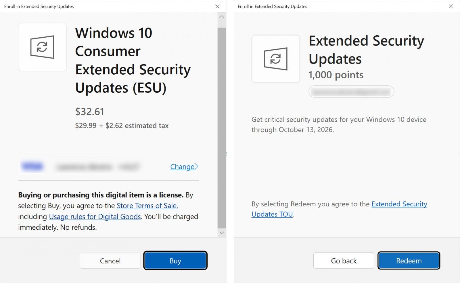 Still on Windows 10? Enroll in free ESU before next week’s Patch Tuesday 8 Screens where you can purchase or redeem reward points for the ESU program