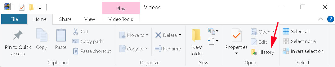 History button in File Explorer