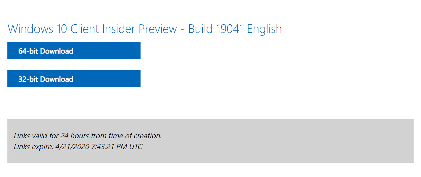 Windows 10 2004 ISO download links