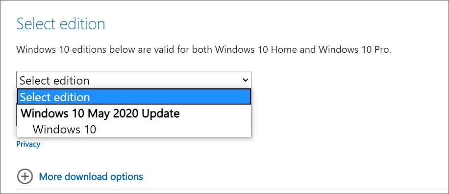 Select Windows 10 May 2020 Update