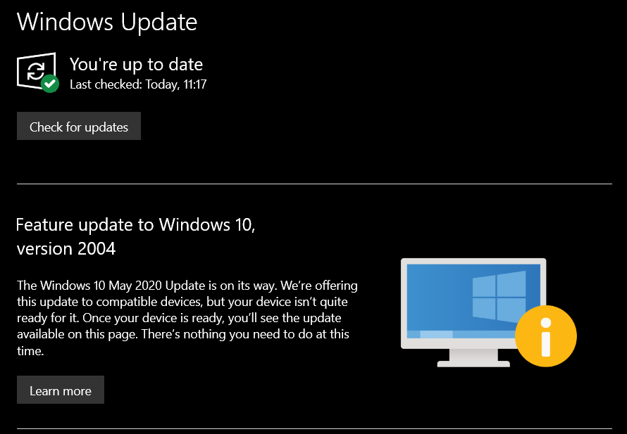 Windows Update compatibility hold notification